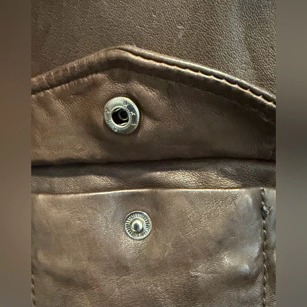 SOLD Miss Top Gun Brown Leather Bomber Jacket Size L Fully Lined - Picture 3 of 10